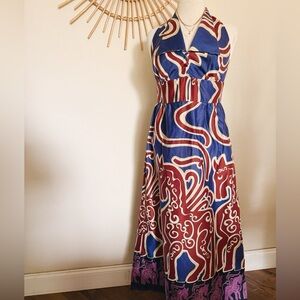 Tori Richard Blue and Red Maxi Dress